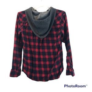 Valor Collective Woman's Sz M Thermal Hoodie  red & blue plaid -  long sleeves